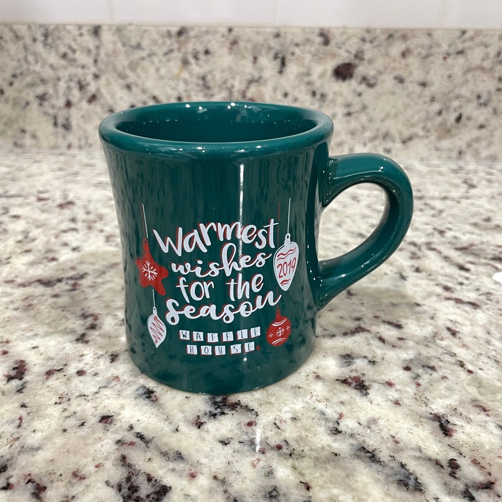 Waffle‎ House Christmas 2019 Mug Tuxton Teal Green Warmest Wishes for the Season